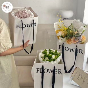 幸卉方形牛皮纸袋玫瑰花束手提袋礼品包装花束纸袋鲜花礼盒包装袋