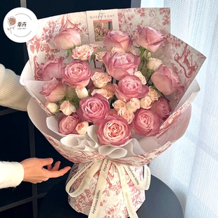 日常款午后红茶包装纸网红鲜花欧式复古印花牛皮纸花束花店包花纸