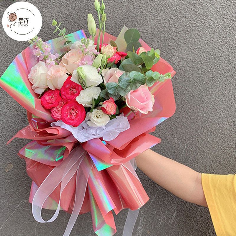 新款幻彩布拉诺纸七彩珠光纸鲜花玫瑰包装纸幻彩膜花束包花资材