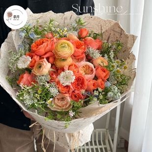 高档手撕叶脉东巴纸鲜花花束包装包花肌理纹纸花艺花店包装资材