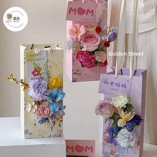 母亲节新中式旗袍开窗手提袋鲜花手提袋花束插花纸盒礼盒花店资材