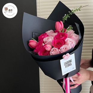 鲜花包装纸极简风加厚造型牛皮纸包花纸玫瑰花束包装纸硬卡纸资材