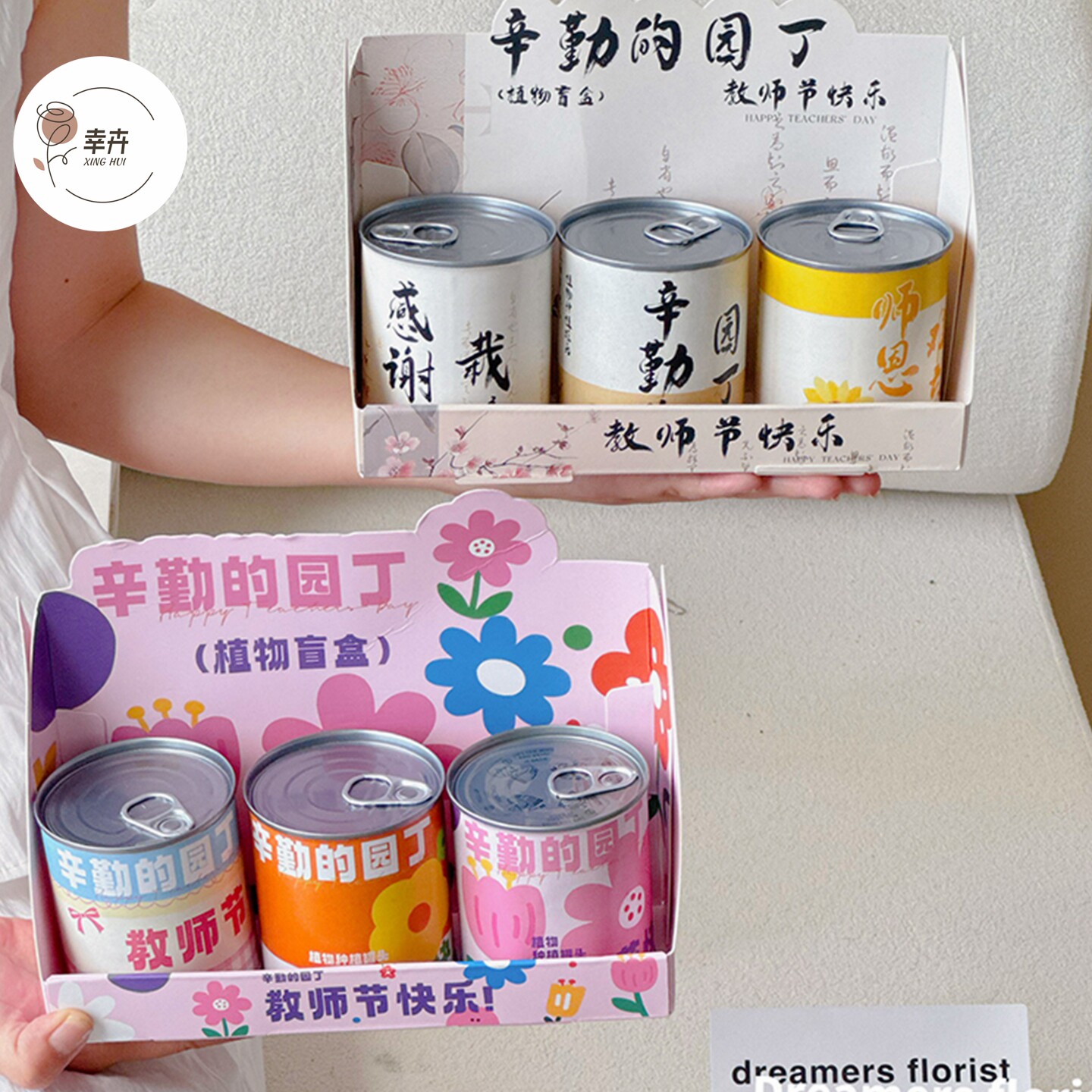 教师节礼物感谢栽培植物盆栽绿植盲盒手提花盒 diy材料鲜花包装盒