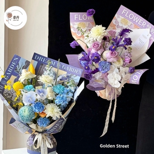 纸 油画牛皮纸加厚英文艺术包花纸花束背景鲜花花束包装 新款 风格