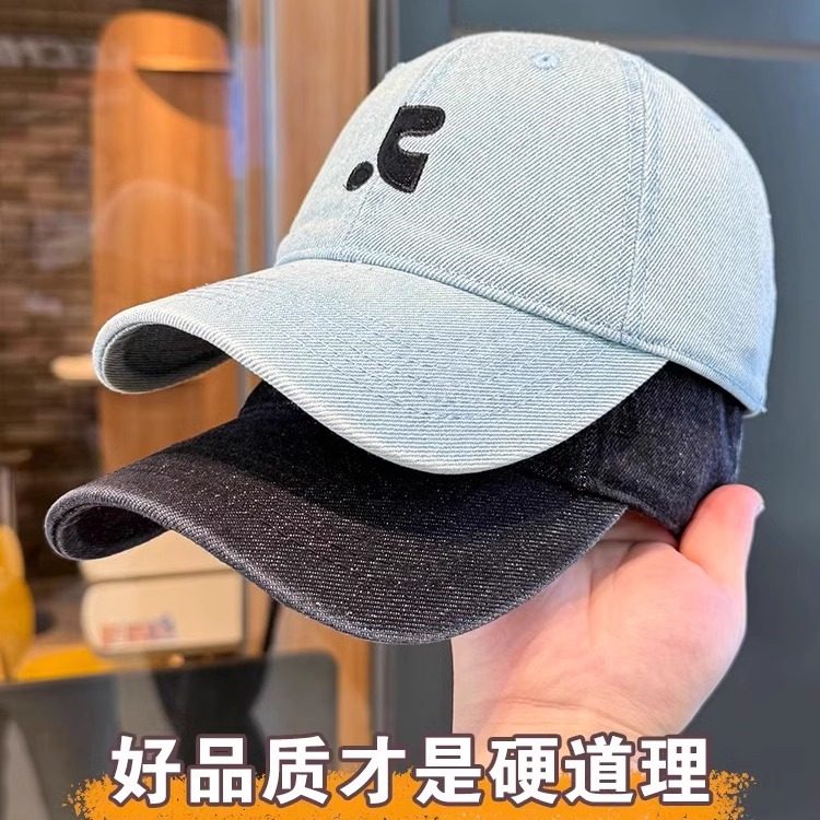 2025春季新款棒球帽子女显脸小大头围时尚百搭鸭舌帽水洗牛仔情侣
