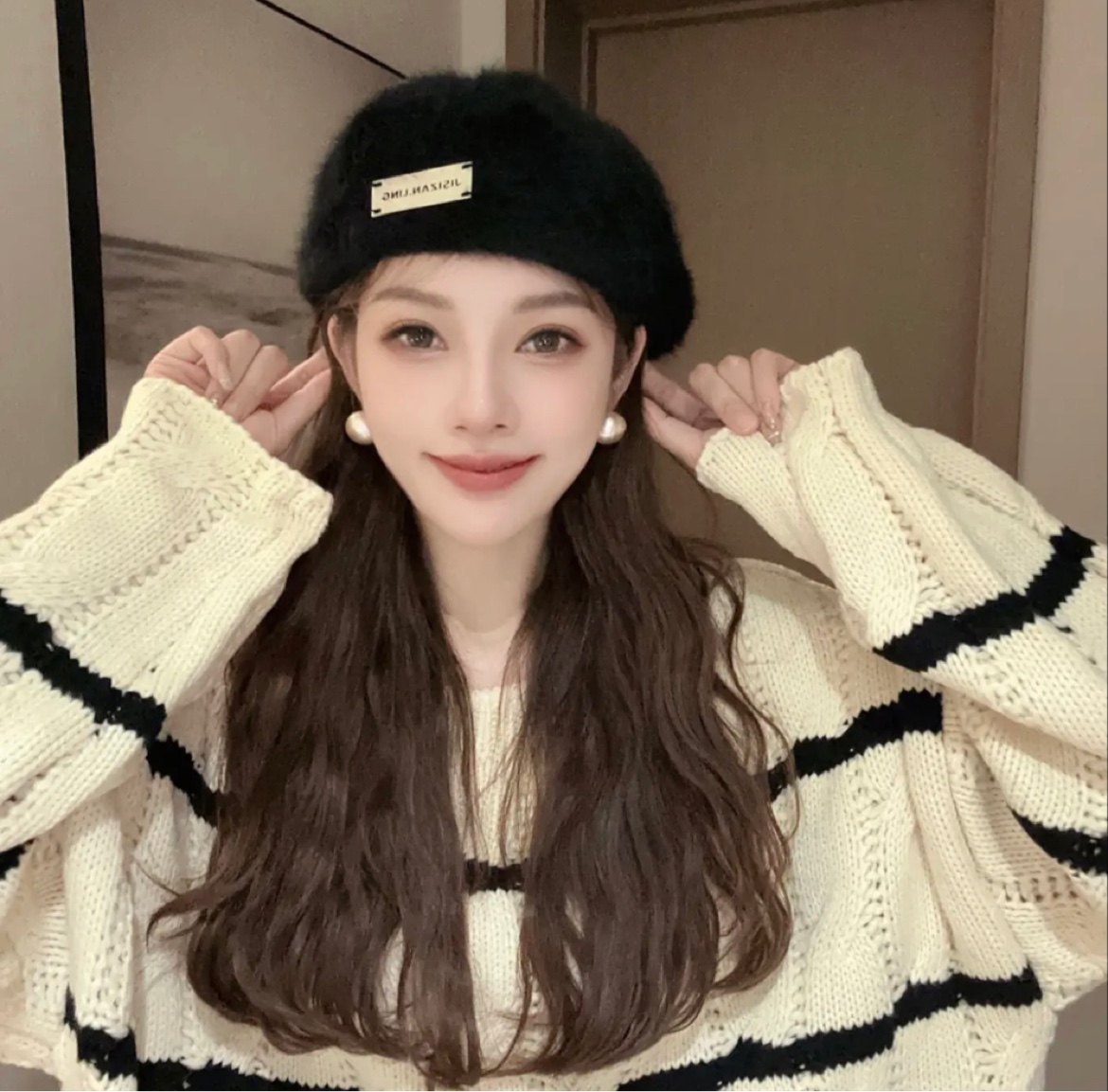 逛街贝雷帽女大头围兔毛秋冬季