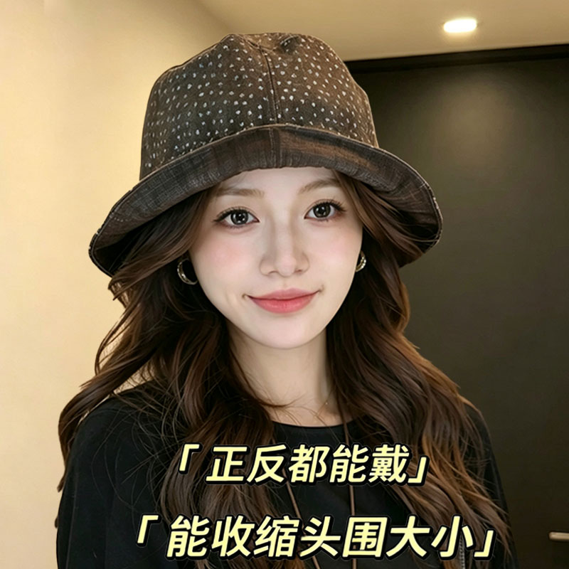 韩系碎花牛仔渔夫帽女显脸小