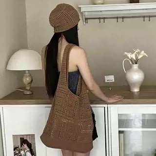 韩版手工编织镂空帽子女纯色针织帽夏季新款透气包头帽百搭堆堆帽