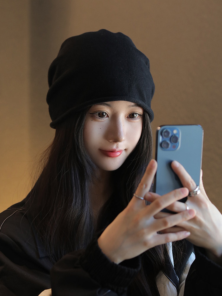 网红堆堆帽女春秋季月子帽针织毛线时尚百搭包头套头帽子冬天冷帽