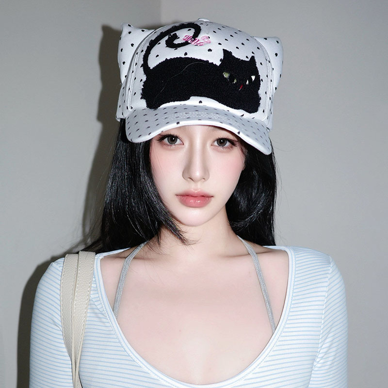 可爱猫咪耳显脸小棒球帽女款