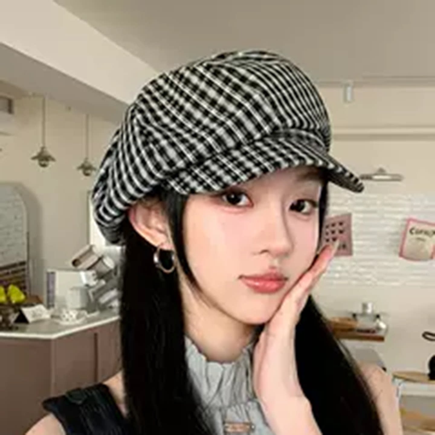 2026新款百搭可调节格纹八角帽女复古百搭显脸小英伦风时尚画家帽