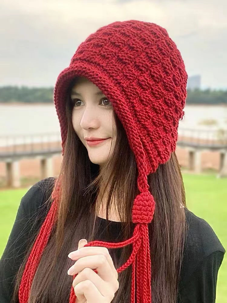 户外毛线帽女流苏保暖可爱秋冬季
