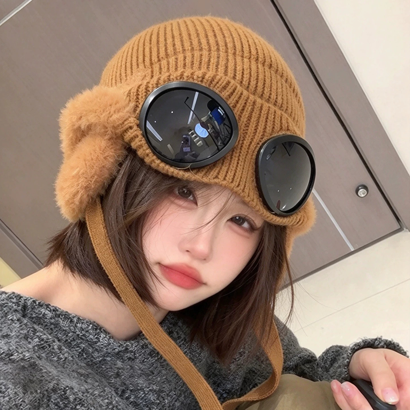 冬季女款加厚保暖护耳飞行员帽