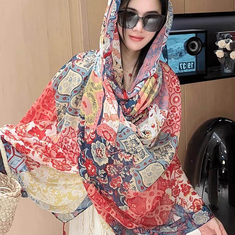 巴比伦夏日防晒旅游披肩时尚百搭红色薄款民族风拍照优雅气质女潮