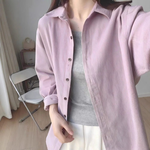 Loose Long Sleeve Women Shirt女衬衣Corduroy Autumn Outerwear
