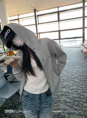 SUNONEONE 铆钉连帽开衫卫衣女春2025新款美式宽松高级感短款外套