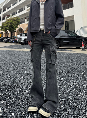 qtstudio微喇工装牛仔裤男cleanfit美式高街vibe宽松喇叭裤子秋季