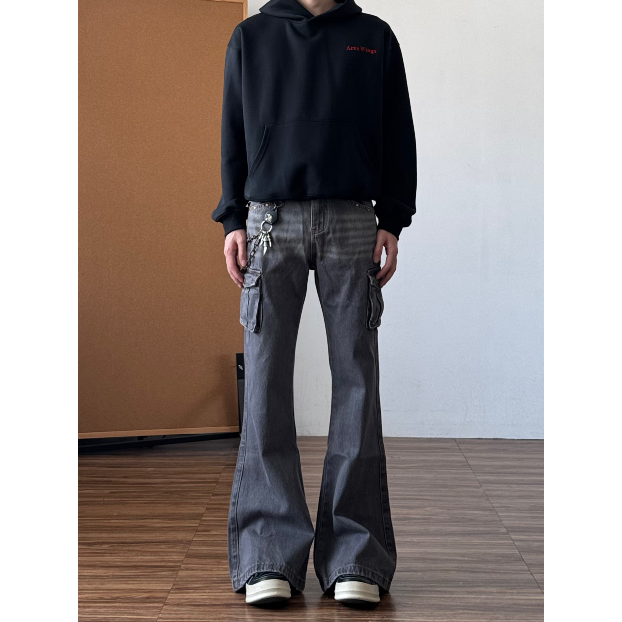 美式复古微喇牛仔工装裤