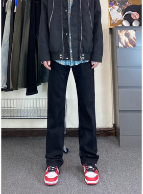 黑色直筒牛仔裤男2025新款美式高街显瘦微喇休闲加绒加厚裤子秋季