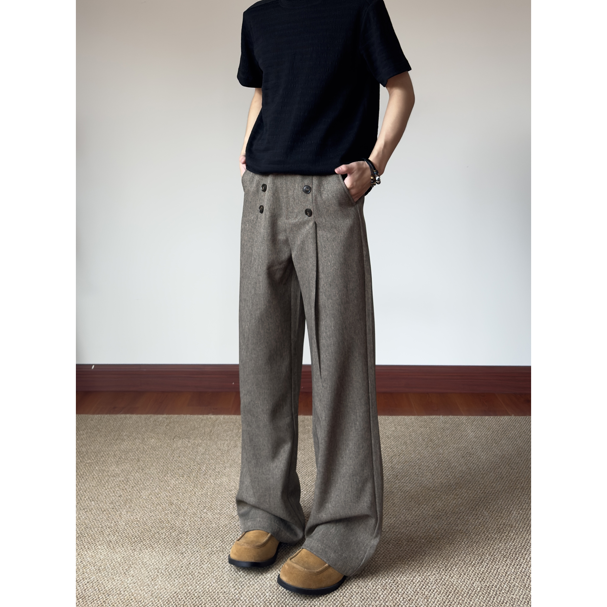 布老哥Blog复古老钱风微喇西裤男cleanfit美式阔腿休闲裤子长裤