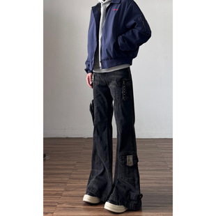 男vibe长裤 裤 高街修身 喇叭裤 美式 子秋季 水洗弹力直筒微喇牛仔工装