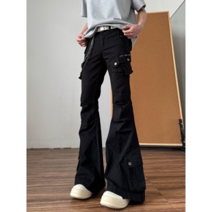 高街vibe喇叭休闲牛仔裤 男女潮牌美式 裤 子 studio黑色微喇工装