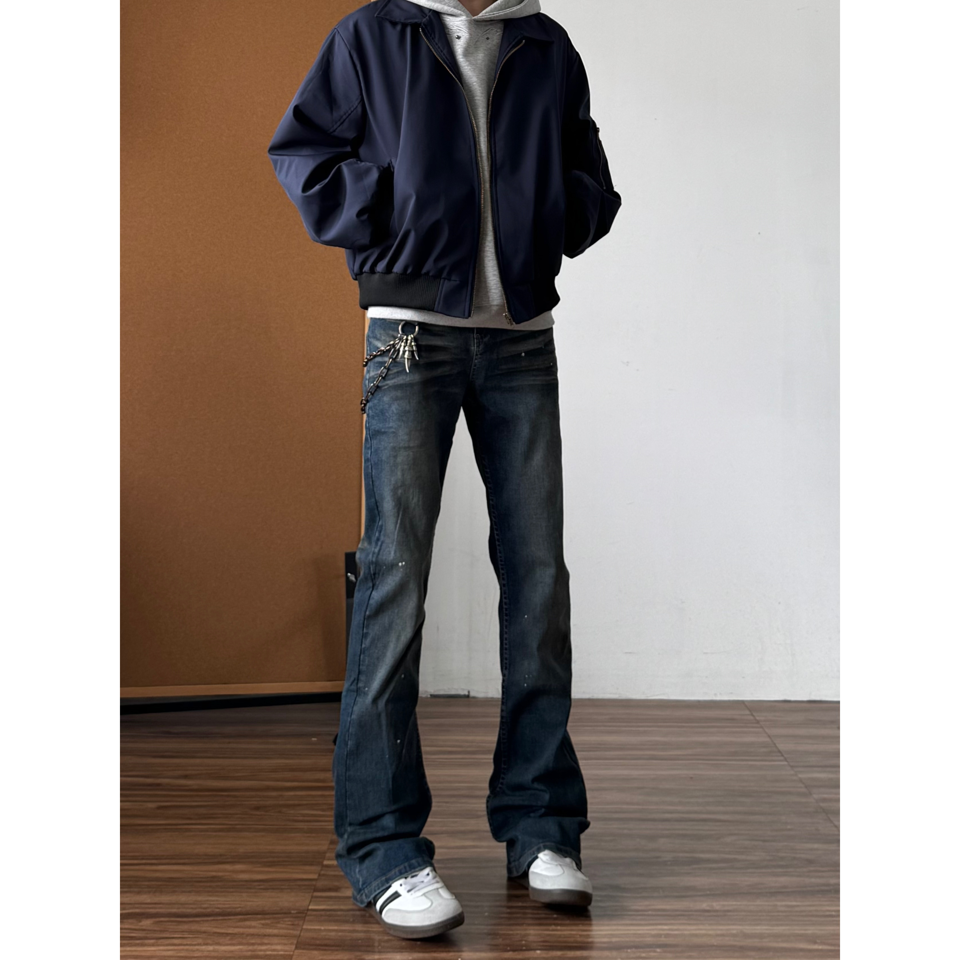 美式水洗猫须脏染泼墨牛仔裤