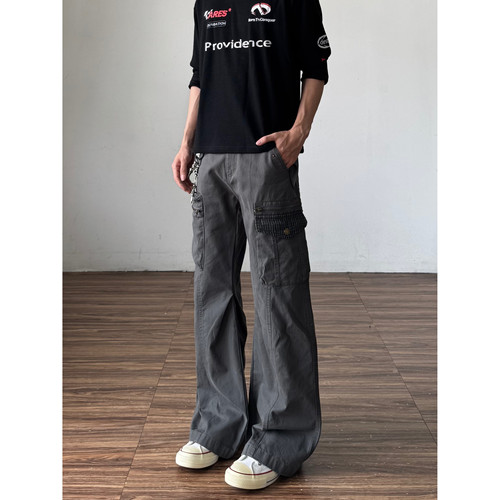 QTstudio猪笼草多口袋工装裤男美式高街Cargo长裤宽松直筒裤子女