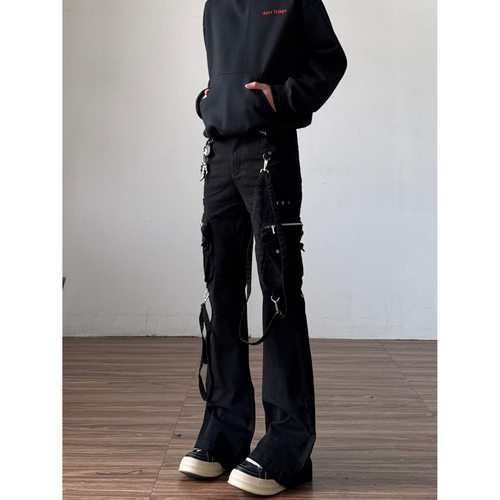 vibe绑带工装牛仔裤男美式高街