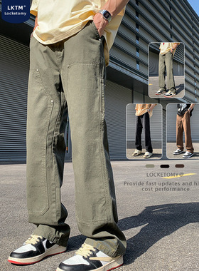 qtstudio绿色美式vibe伐木工装裤男宽松直筒休闲裤子男款夏季长裤