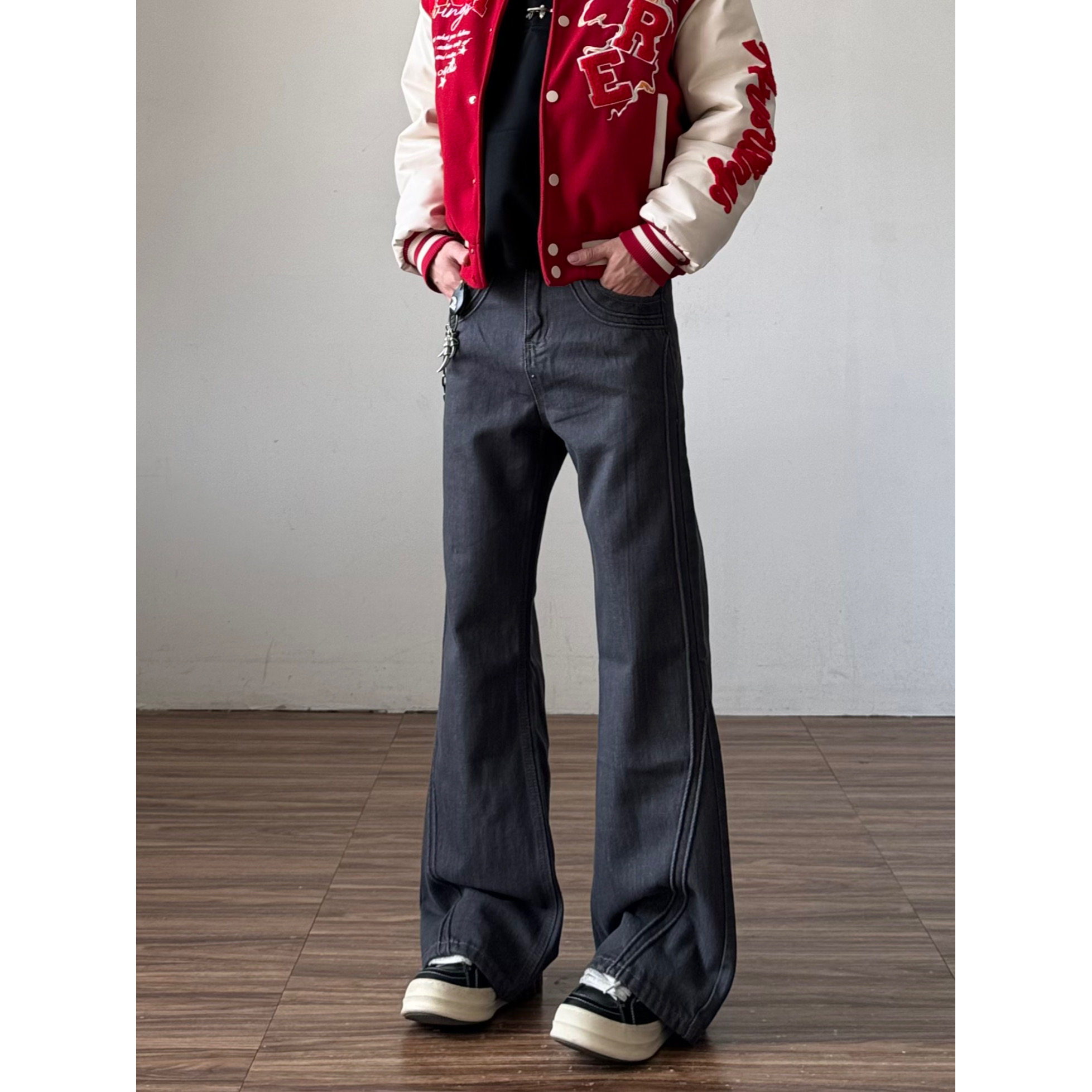 美式复古立体环绕明线设计感微喇牛仔裤男高街cleanfit直筒裤子女,男装,牛仔裤,淘宝优惠券,粉丝福利购,淘宝优惠卷