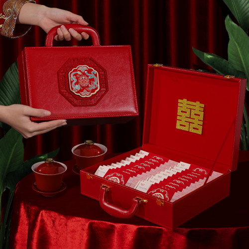 结婚高档皮质手提彩礼箱