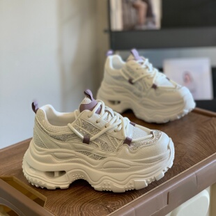 贴钻运动休闲鞋 小个子7CM增高老爹鞋 单网透气时尚 新款 女2026夏季