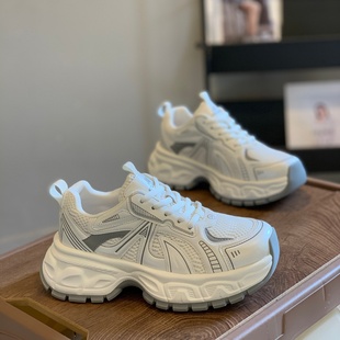 学院风休闲鞋 百搭舒适复古拼接系带厚底增高时尚 女2025新款 老爹鞋