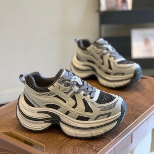 百搭小个子厚底增高休闲鞋 女2025新款 拼接老爹鞋 欧洲站复古时尚