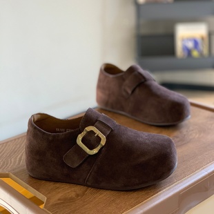 简约外穿大头单鞋 懒人一脚蹬时尚 女2025秋冬新款 复古内增高勃肯鞋