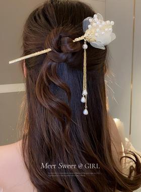 古风花朵流苏步摇发簪女高级感古典珍珠汉服簪子发钗旗袍盘发钗子