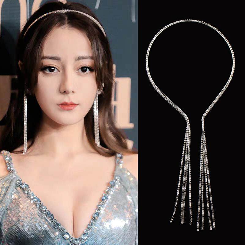 明星同款流苏超闪发箍饰品女 超仙合金耳挂一体新娘伴娘拍照发饰