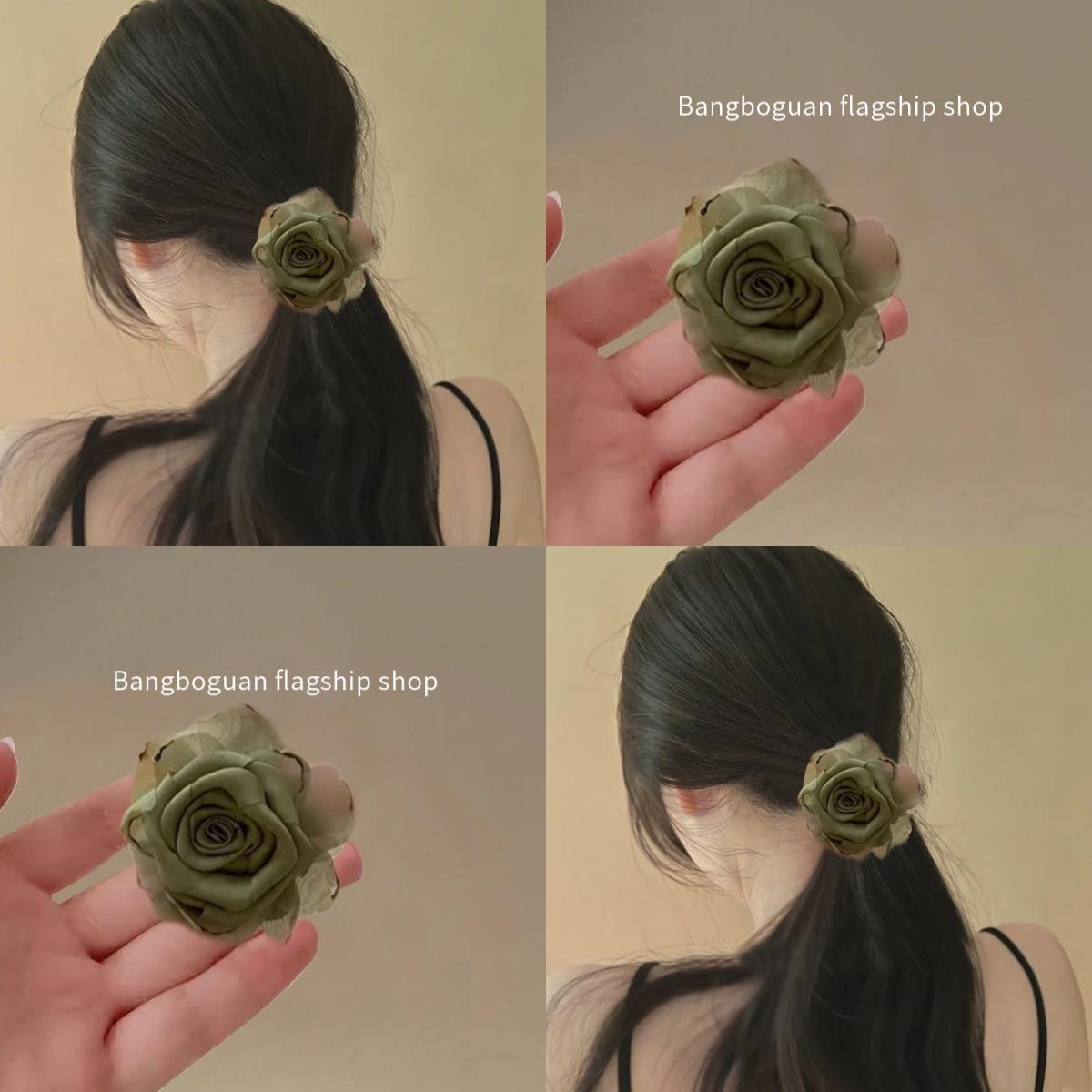 只此青绿~ 新中式国风玫瑰花朵头绳皮筋女扎头发饰高级感头花头饰