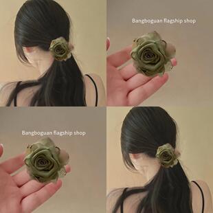 只此青绿~ 新中式国风玫瑰花朵头绳皮筋女扎头发饰高级感头花头饰