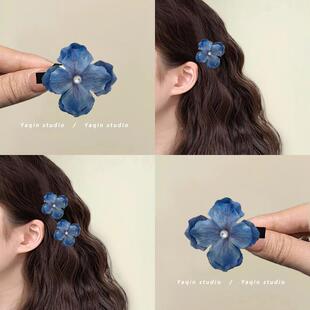 色雾蓝霾！油画绣球仿真花朵发夹！侧边碎发夹头花头饰发饰盘发器