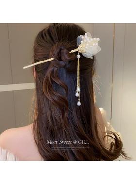 古风花朵流苏步摇发簪女高级感古典珍珠汉服簪子发钗旗袍盘发钗子