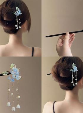 蓝风铃茉莉~蓝色铃兰花发簪古风女高级感森系仙美铃兰花步摇簪子