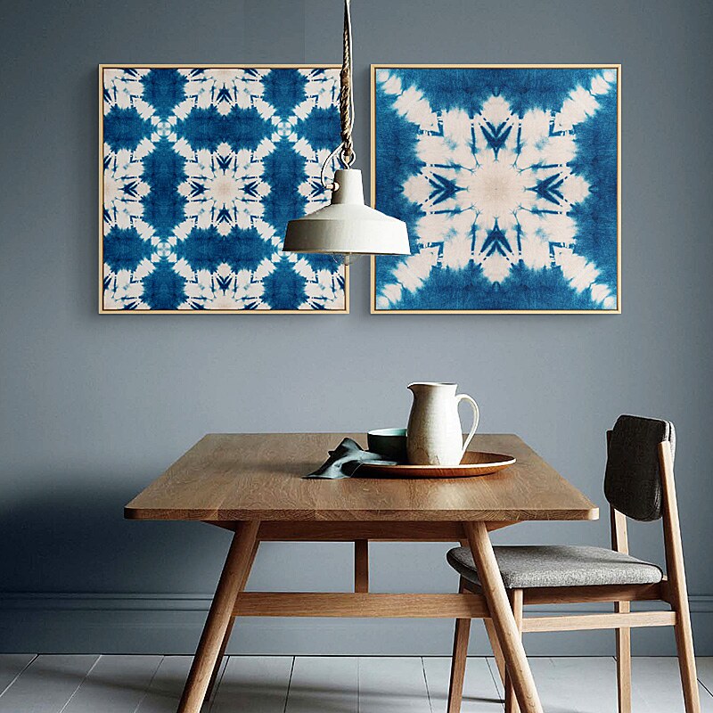 网红蓝调 现代简约地中海风格玄关装饰画图案印染客厅挂画样板间