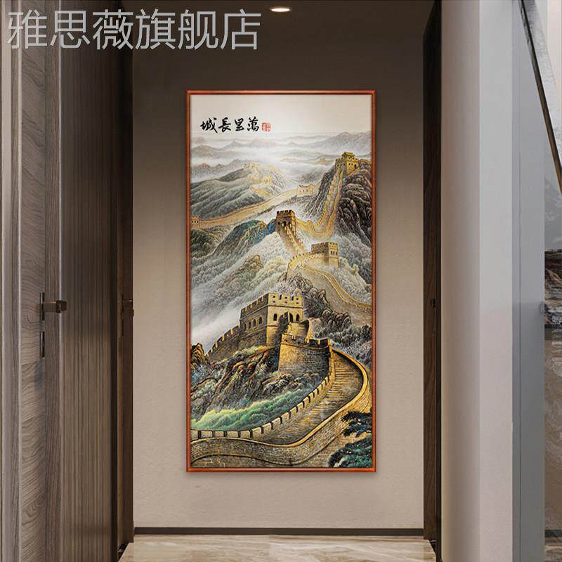 网红头里长画靠山万图中式门玄关装饰画山水国城画走廊尽大进气壁