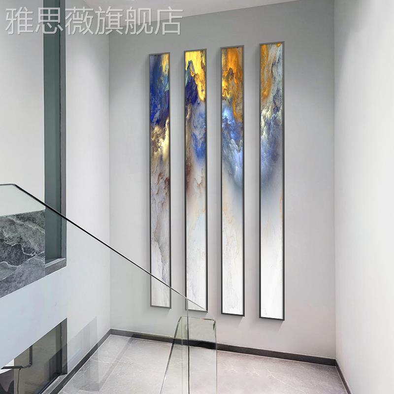 网红现代奢入户玄象关装饰画楼梯转角抽壁画走廊轻过道竖版窄长条图片