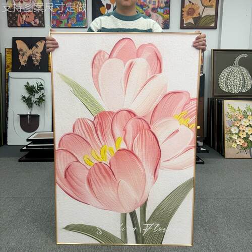级现代奶轻奢卉装饰画高卧室油玄关画简花约餐厅定做