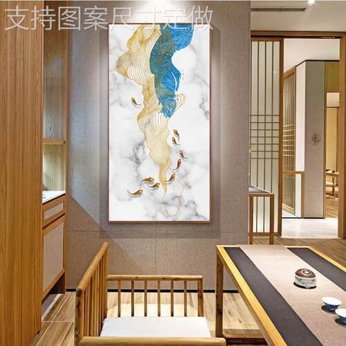 入门玄关饰新中画式招财风水装餐厅壁画现代简约竖走廊版抽象挂画
