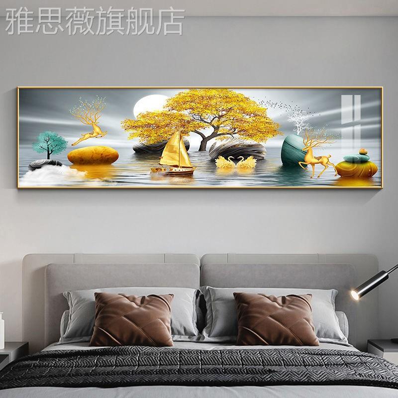 网红卧室装饰画现代简约画画轻奢大气壁画挂画床头景墙挂画画晶瓷图片