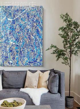 网红波洛克客厅玄关手术绘油画装饰画现代约简抽象艺蓝色泼墨手工